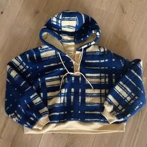 Blue and Cream Plaid Teddy Jacket